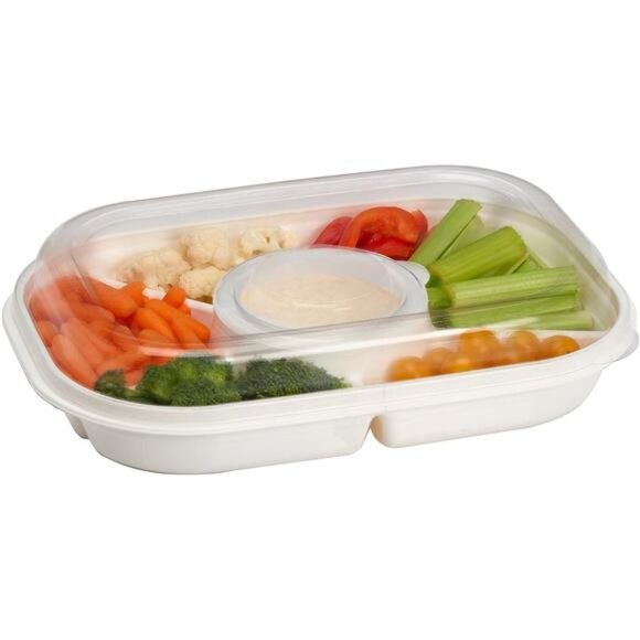 Jumbo Divided Serving Tray With Lid - Includes 6 Bins for Party Platter